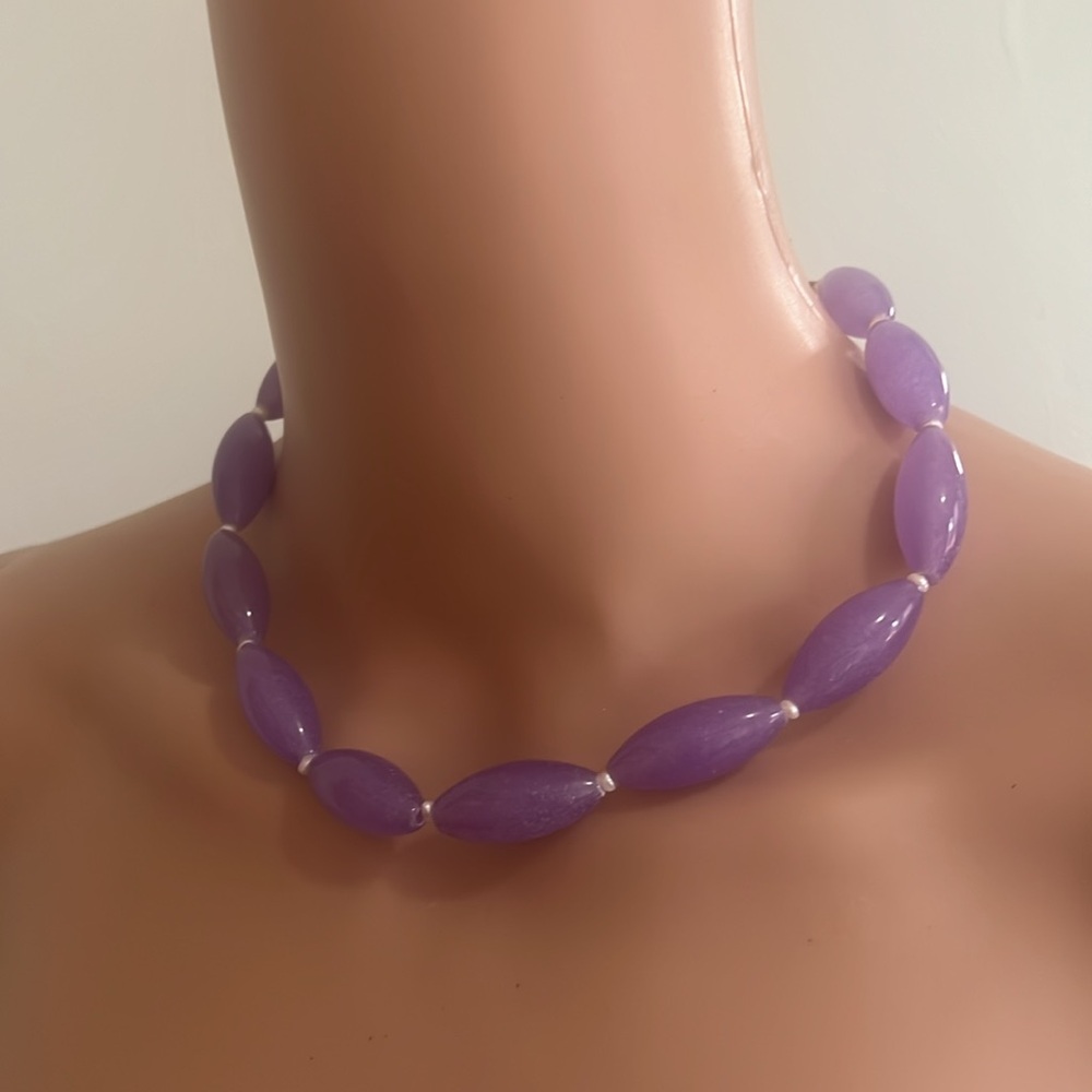 LAVENDER JADE PURPLE GEMSTONE‎ STERLING SILVER SIGNED GSJ NECKLACE & EARRING SET